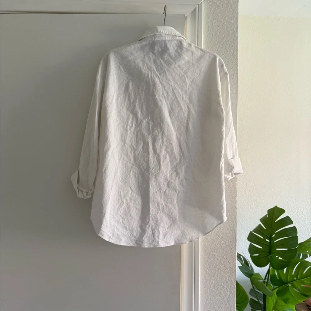 Linen Blend White Button-Up Women’s Shirt